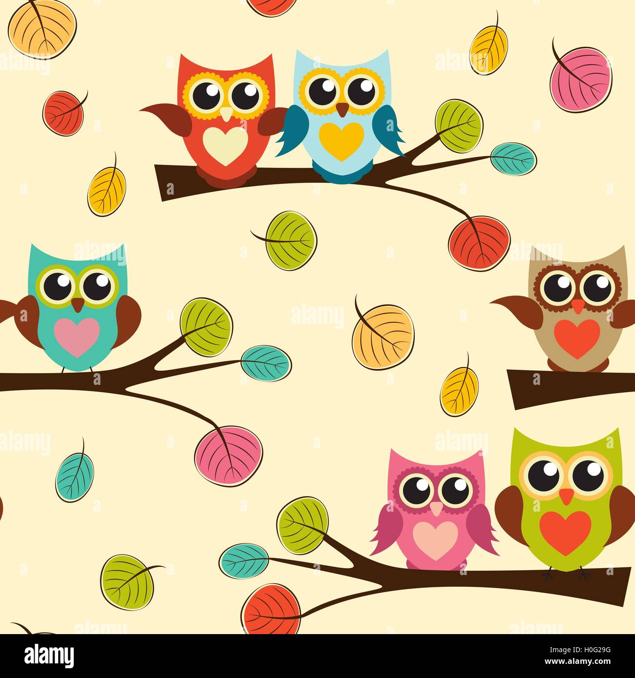 Cute Owl Seamless Pattern Background Vector Illustration Stock ...