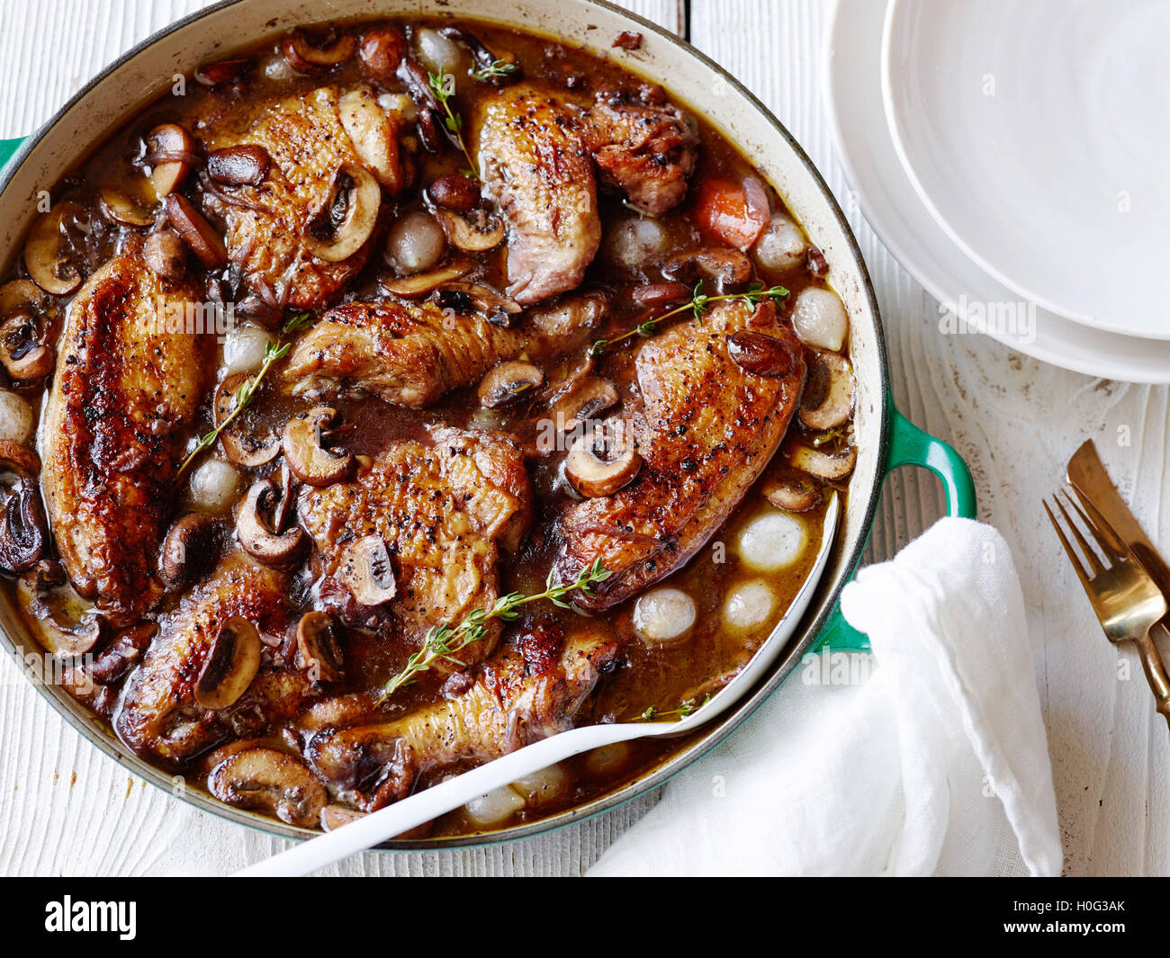 Stewed chicken in wine culinary poshag in restaurant Stock Photo Alamy