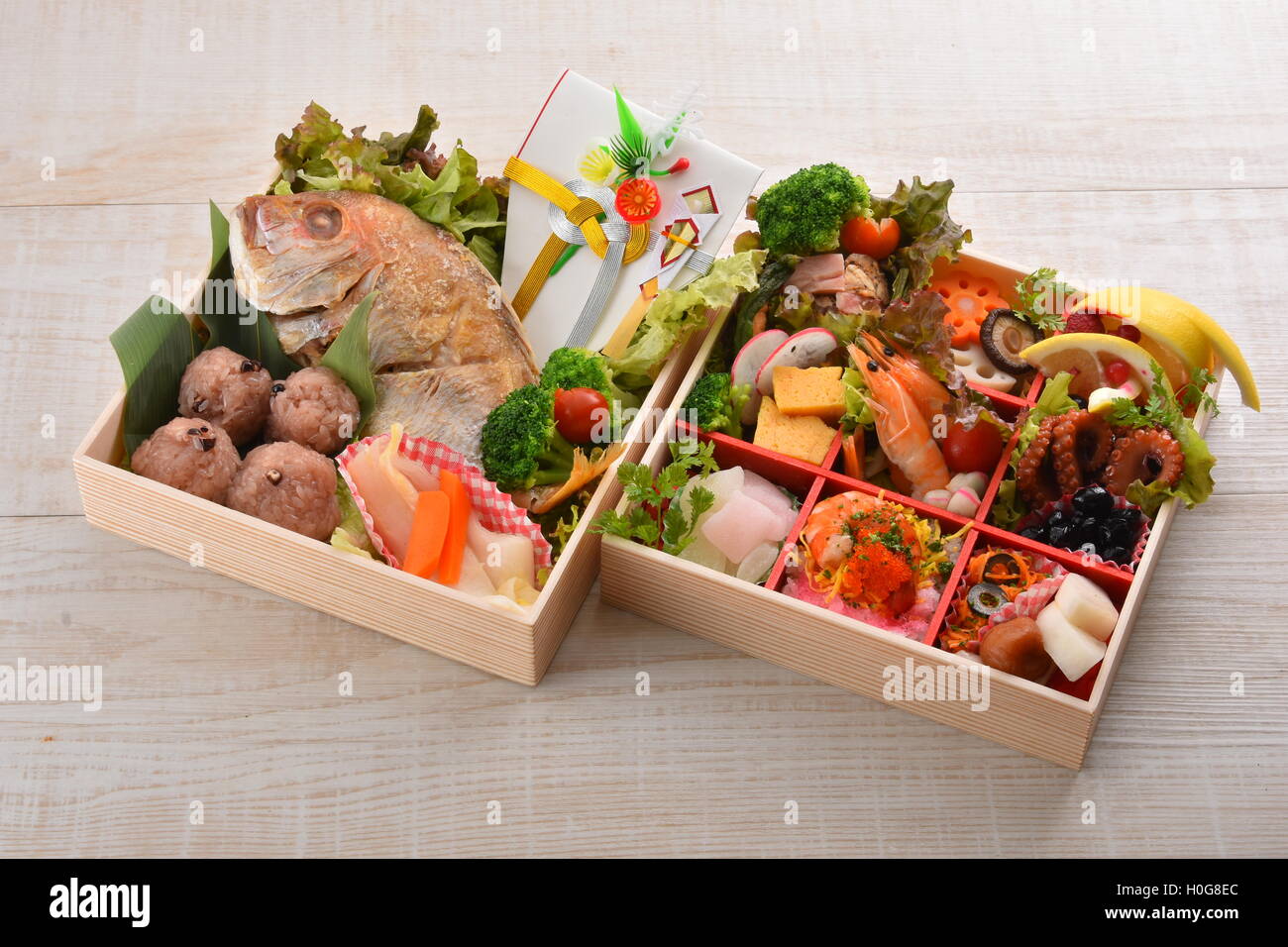 Bento box gift of dried seafood with snapper, shrimp, octopus, mushroom