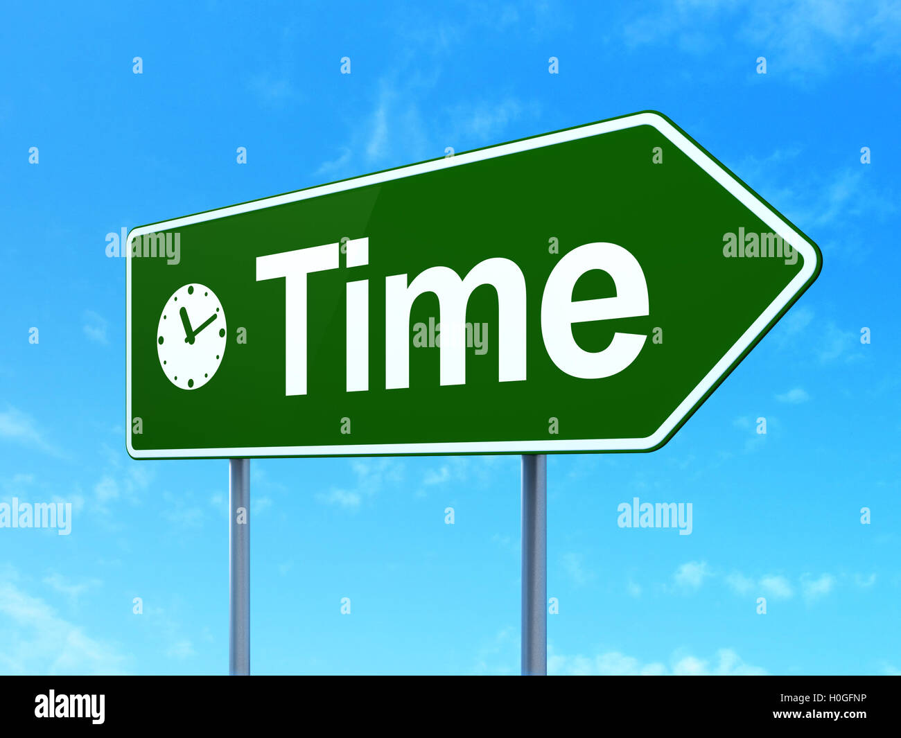 Time concept Time and Clock on road sign background Stock Photo Alamy
