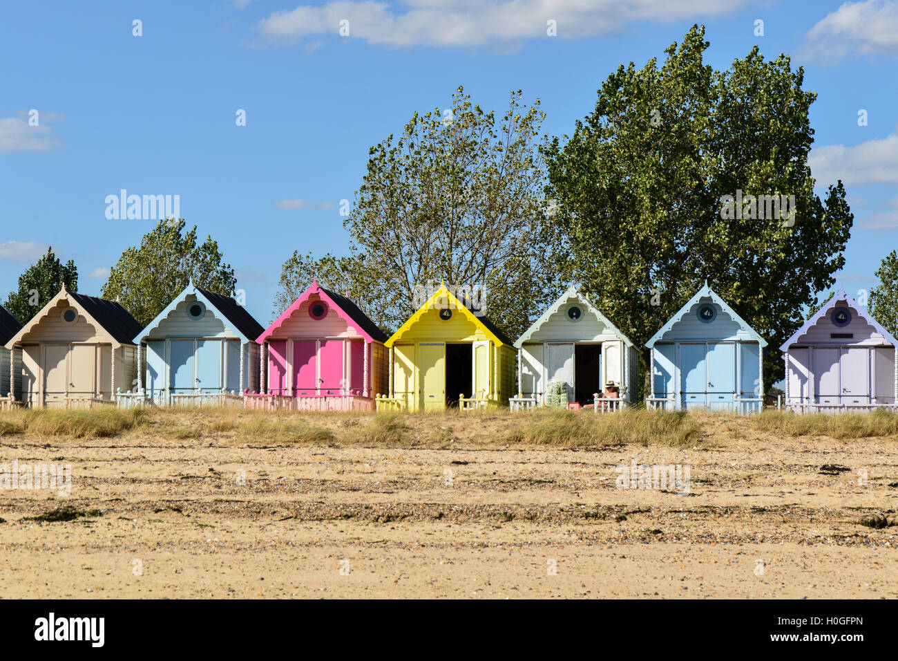 Beach Huts West Mersea Stock Photo Alamy