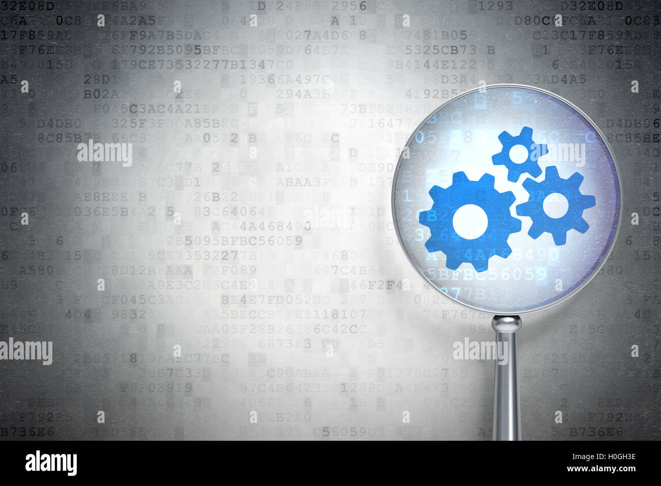 Marketing concept: Gears with optical glass on digital Stock Photo - Alamy