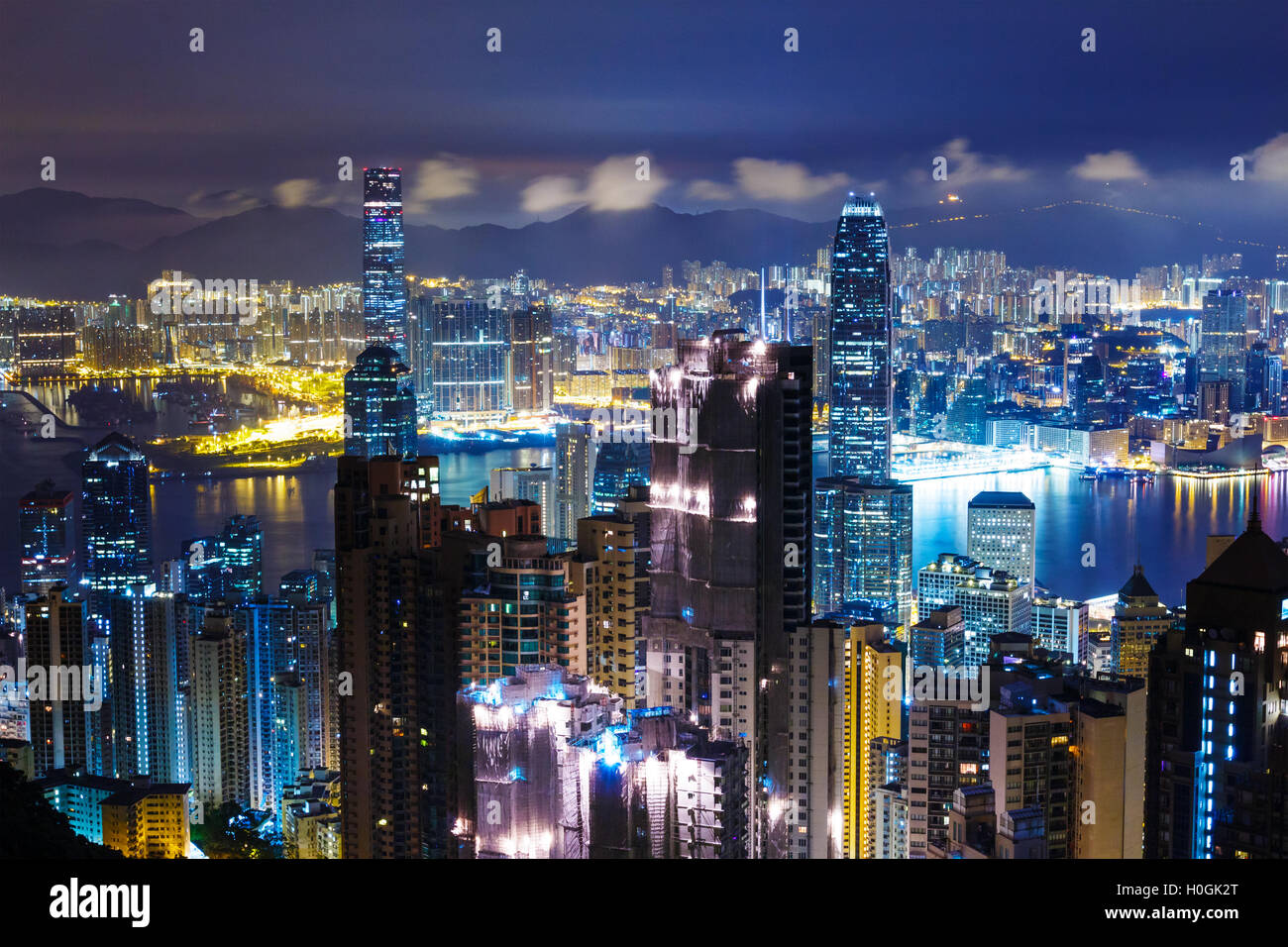 Hong Kong skyline from Peak at mid night Stock Photo