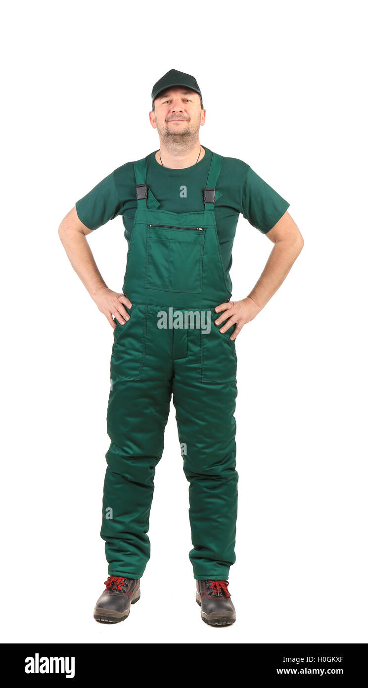 Worker in green overalls Stock Photo - Alamy