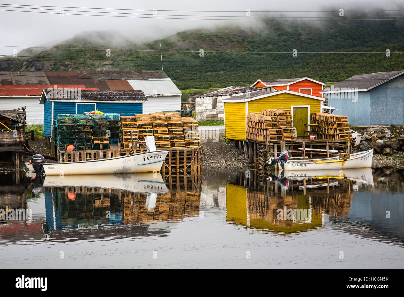 The fishing village and harbour with fishing stages and fishing boats