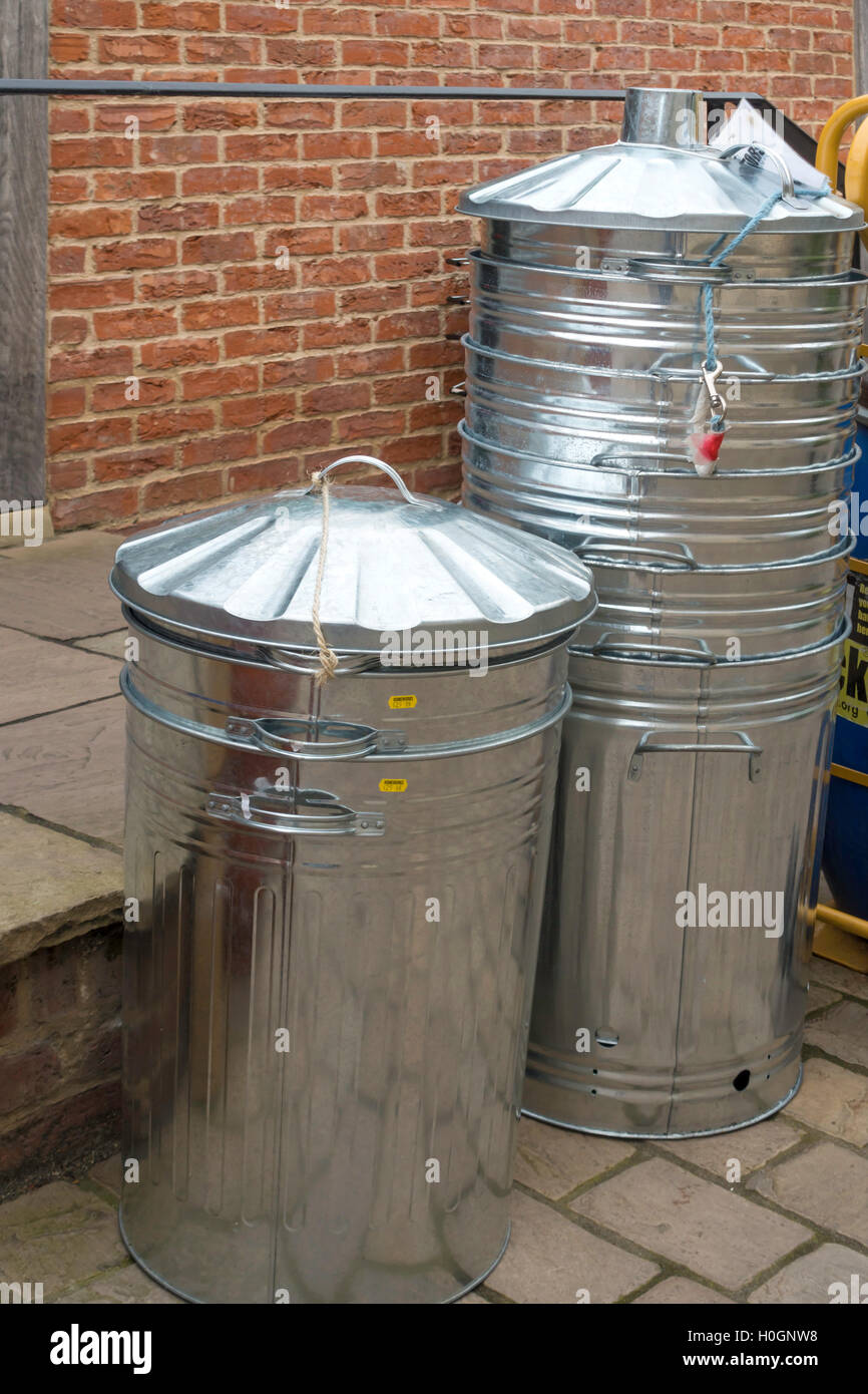 Galvanised iron dustbins and garden incinerators for sale in a North