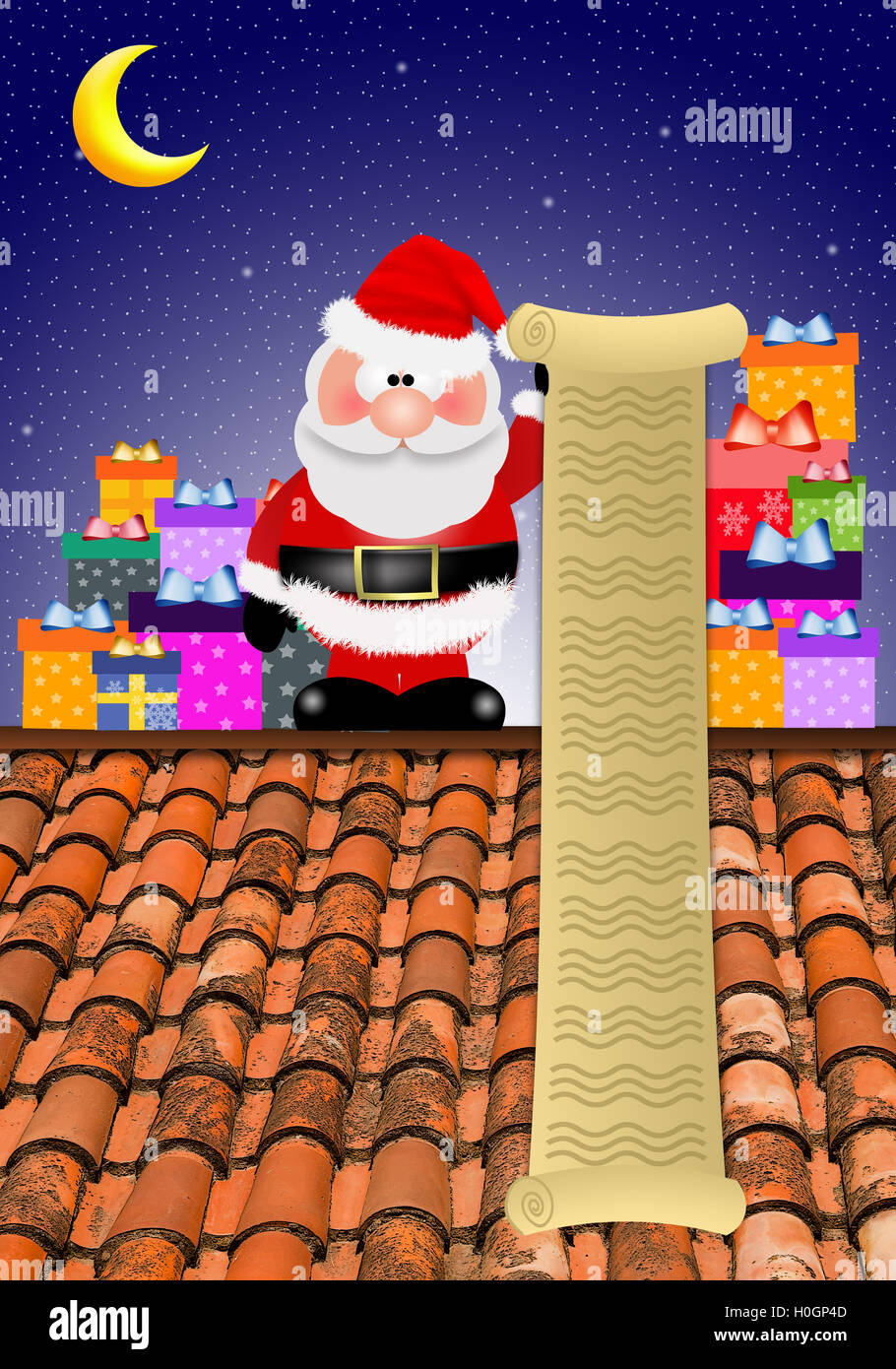 Santa Claus on the roof Stock Photo