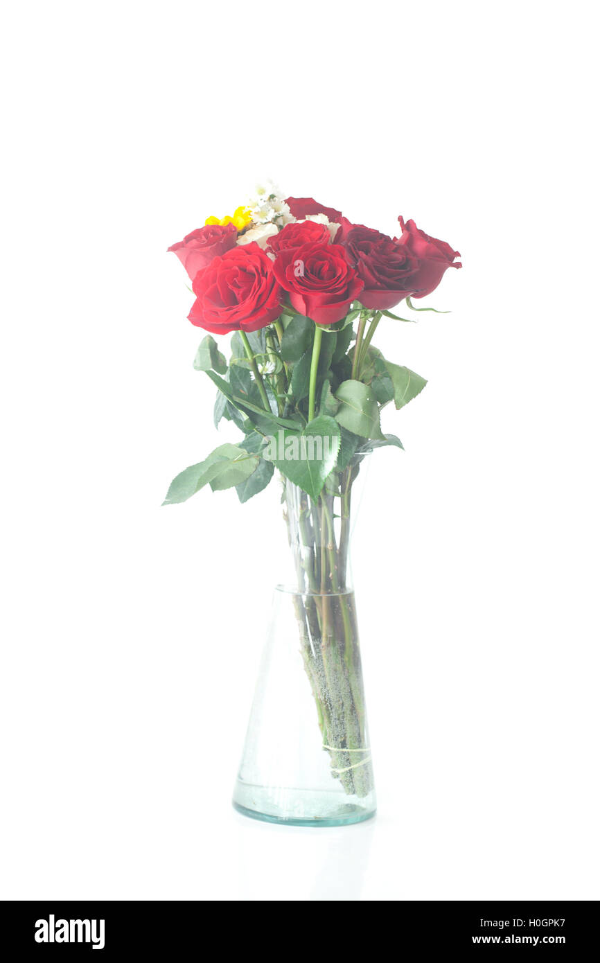bouquet of red roses and sunflower in a vase Stock Photo Alamy