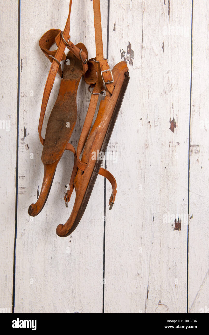 Vintage wooden skates Stock Photo - Alamy