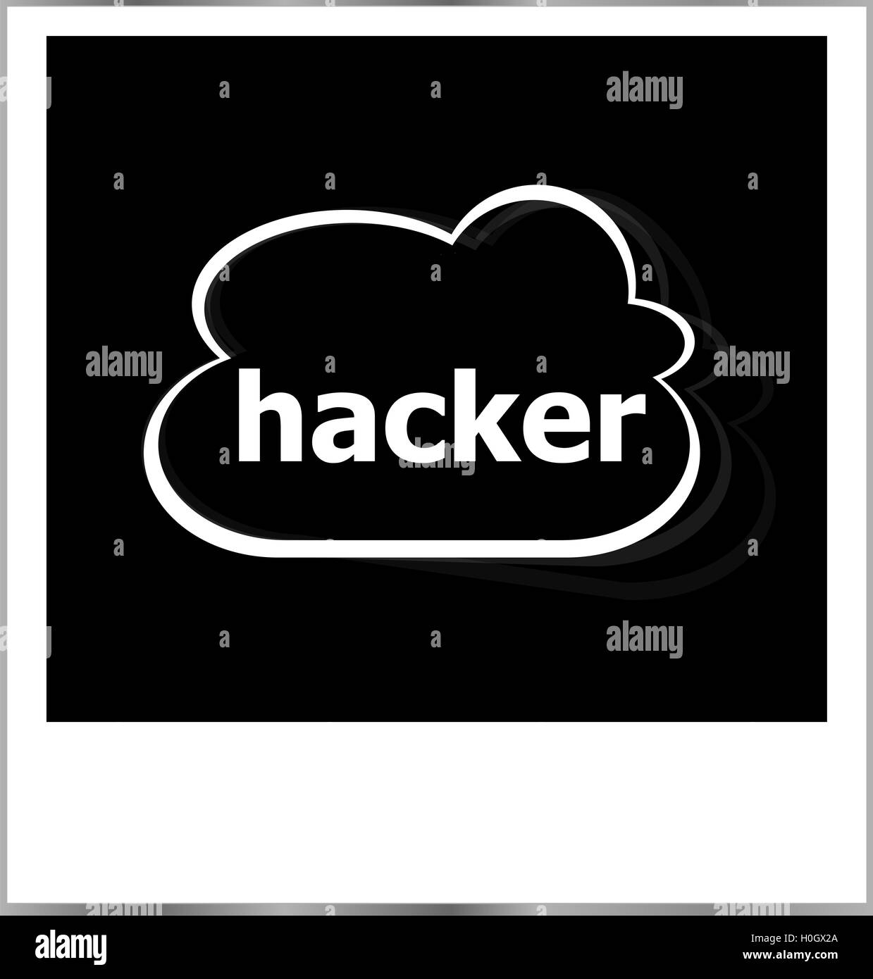 instant photo frame with cloud and hacker word, security concept Stock ...