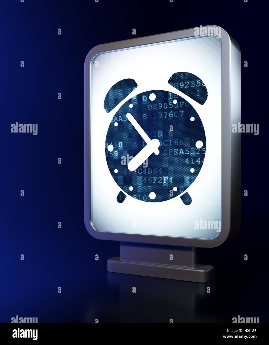 Timeline concept Alarm Clock on billboard background Stock Photo Alamy