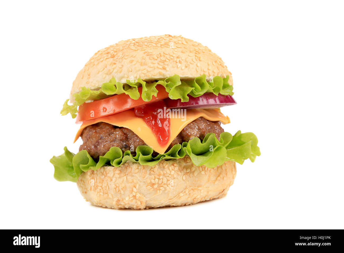 Hamburger with cheese and ketchup Stock Photo Alamy