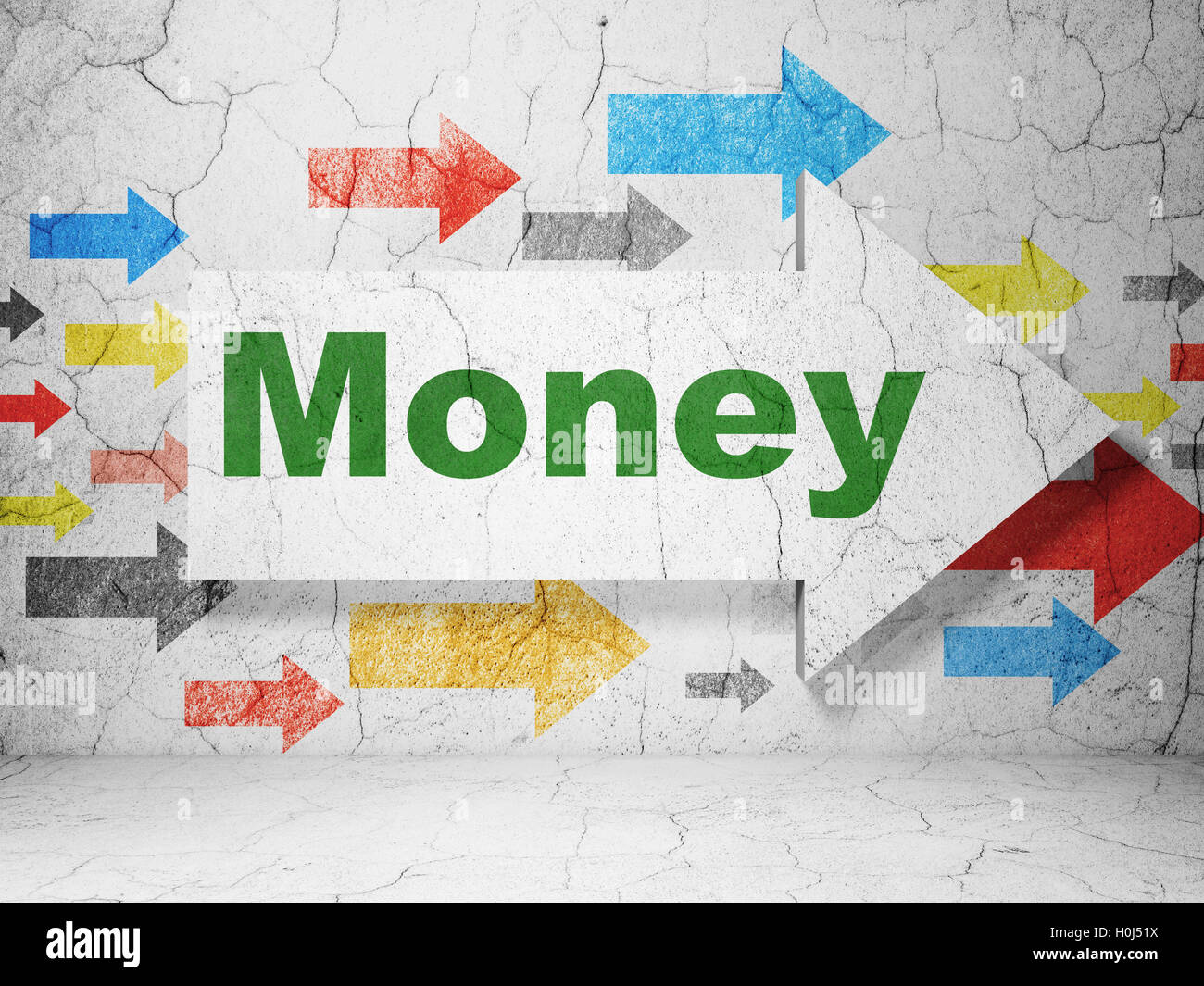 Finance concept: arrow with Money on grunge wall background Stock Photo