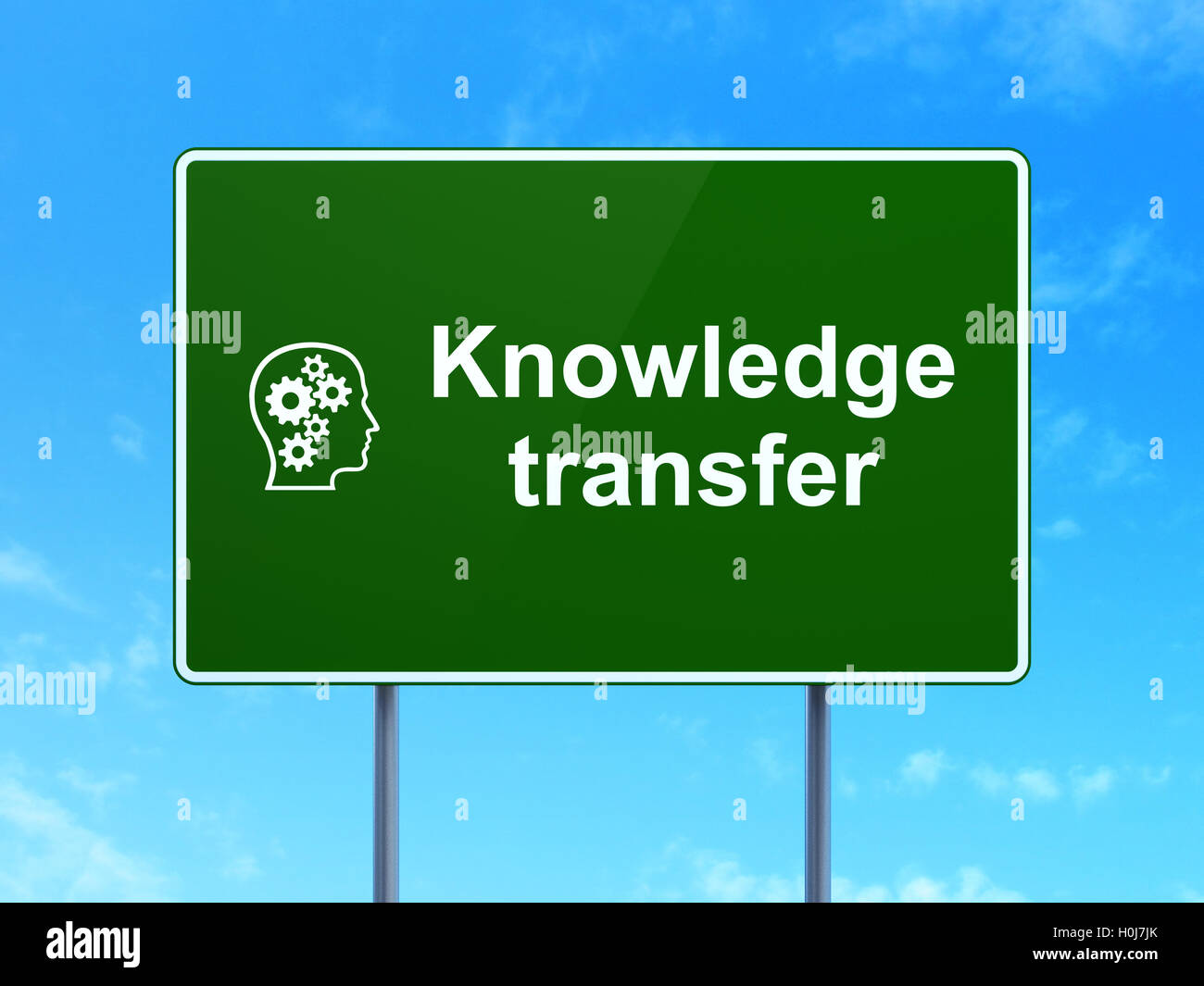 Technical Knowledge Transfer Sign Education concept: Knowledge Transfer and Head With Gears on road sign ...