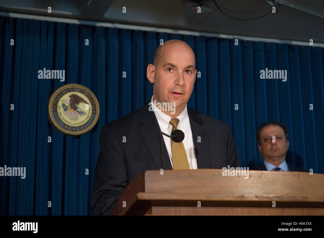 New York, NY, USA. 21st Sep, 2016. WILLIAM F. SWEENEY JR., the Assistant Director-in-Charge of the New York Field Office of the Federal Bureau of Investigation speaks as Preet Bharara, U.S. Attorney General for the Southern District of New York, announces criminal civil rights and obstruction charges against five New York State correction officers involved in a November 2013 beating of an inmate at the Downstate Correctional Facility in Fishkill, New York. © Bryan Smith/ZUMA Wire/Alamy Live News Stock Photo