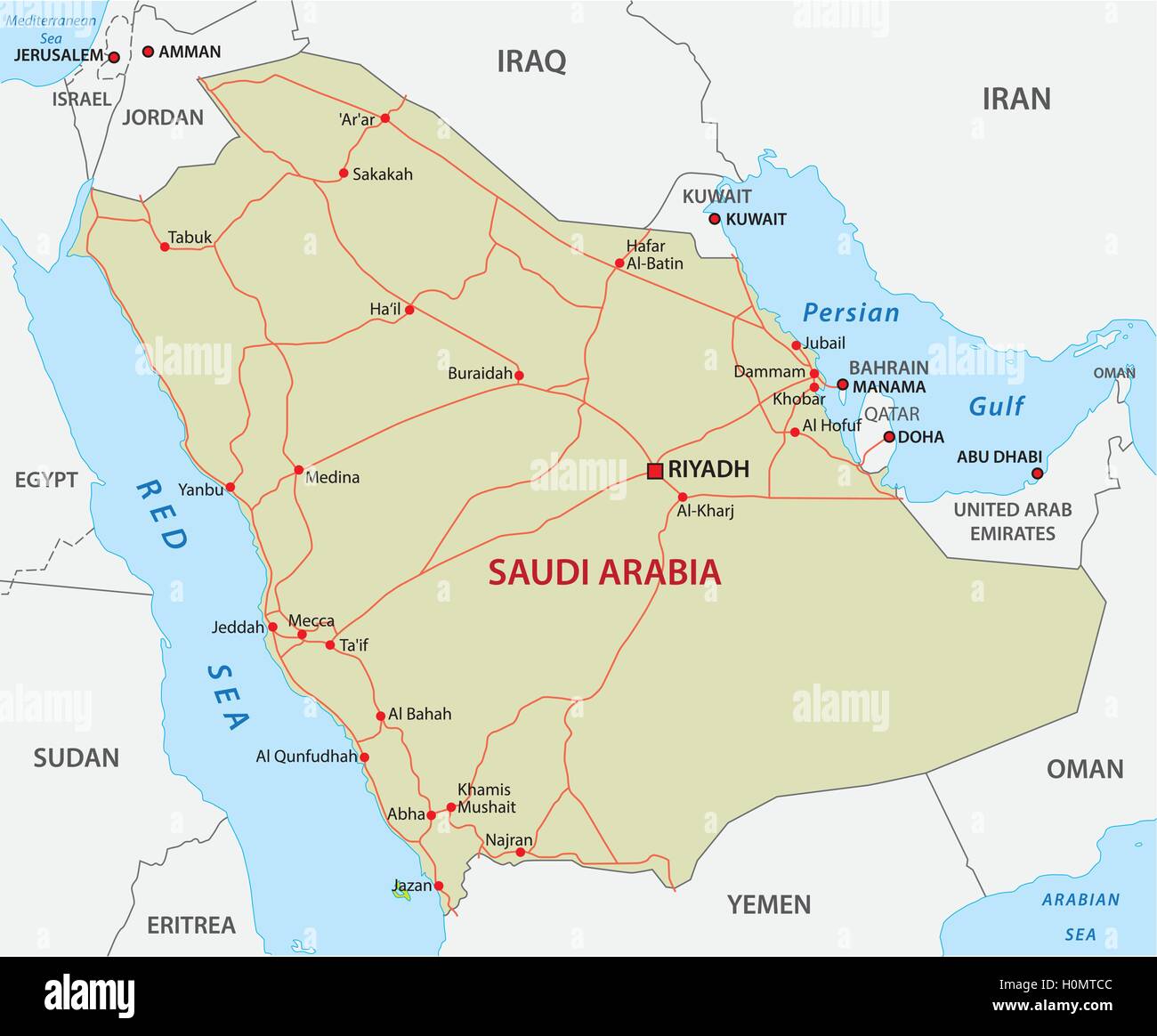 saudi arabia road map Stock Vector
