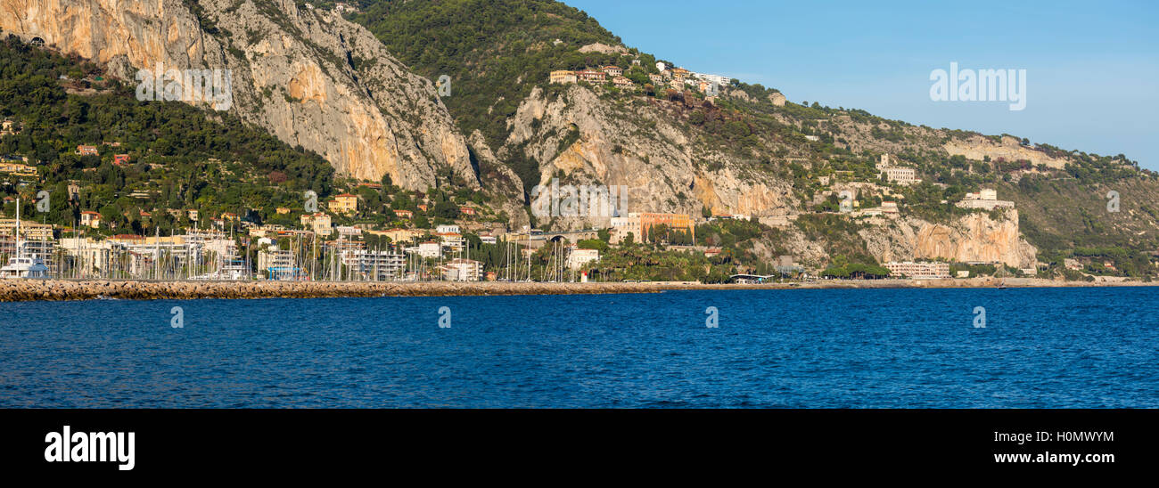 The French Italian border at Menton from the French side Stock Photo