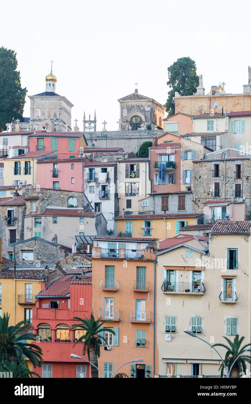 Long view of Menton, AlpesMaritimes, France, at sunset Stock Photo Alamy
