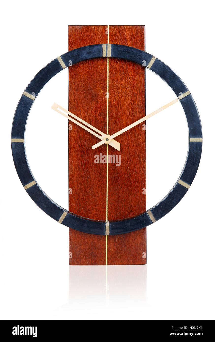 Old wooden wall clock isolated on white background Stock Photo Alamy