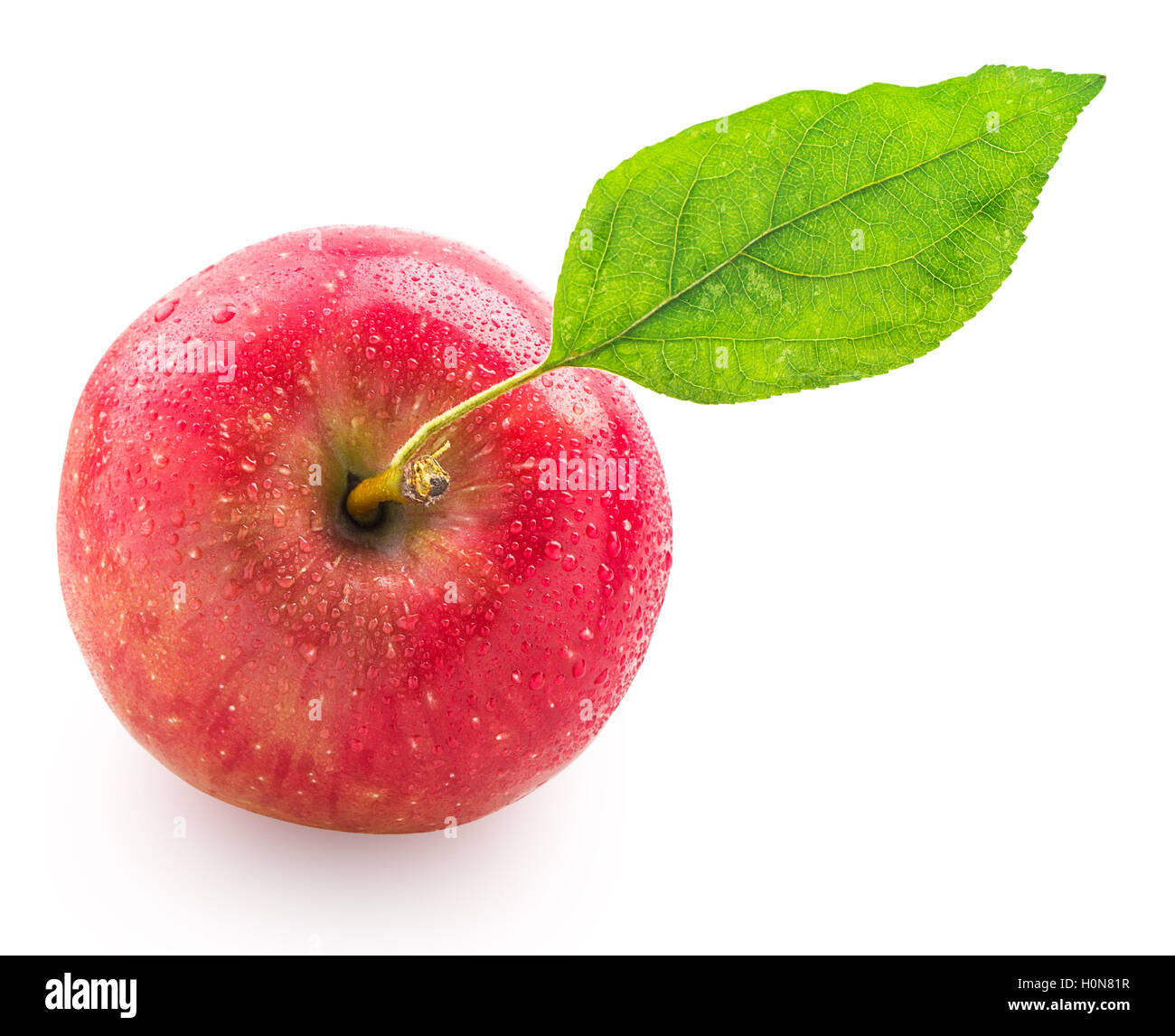 Red apple with green leaf isolated on white background with Clipping ...