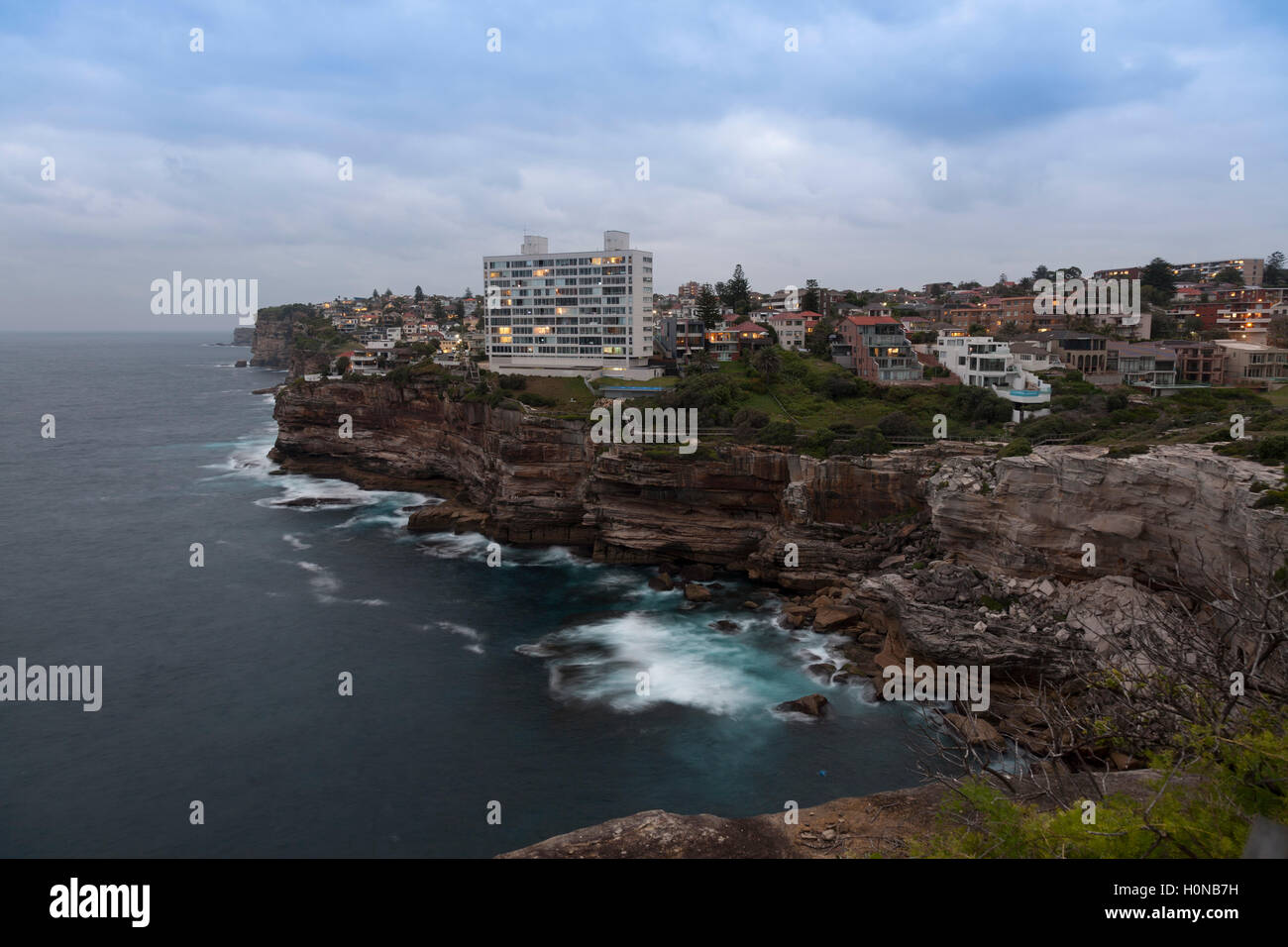 Evening light on this iconic apartment building at Diamond Bay Sydney Australia Stock Photo