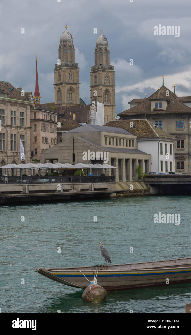 River front scene, Zurich, Swizterland Stock Photo