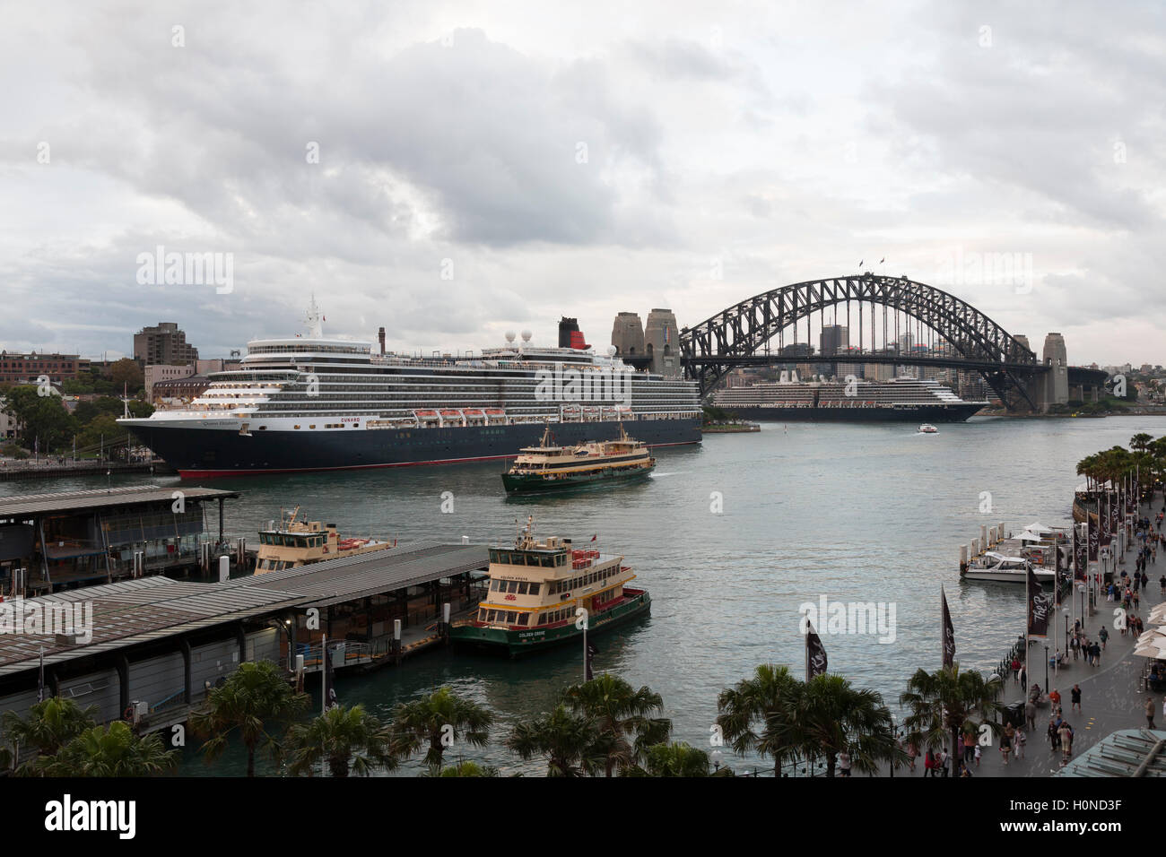 The MS Queen Elizabeth is a Vista-class cruise ship berthed at the Overseas Passenger Terminal Sydney Australia Stock Photo