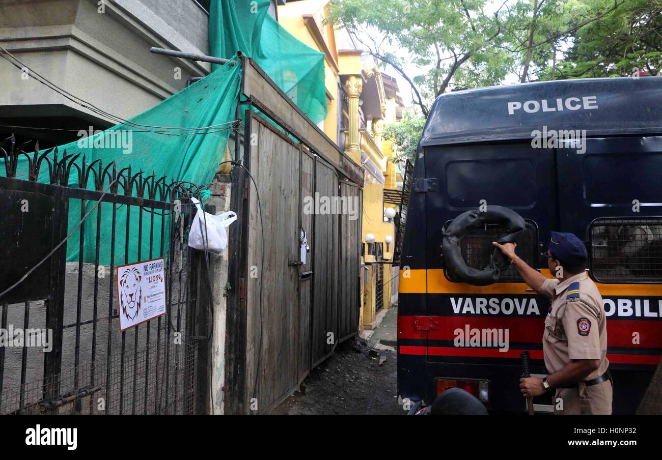 Police security being beefed up outside stand-up comedian Kapil Sharma's office in Versova, Mumbai India on September 12 2016 Stock Photo