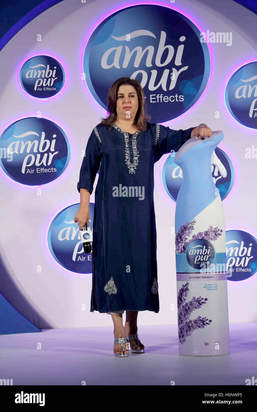 Bollywood filmmaker Farah Khan during a promotional event by Ambi Pur, in Mumbai, India on September 13, 2016. Stock Photo