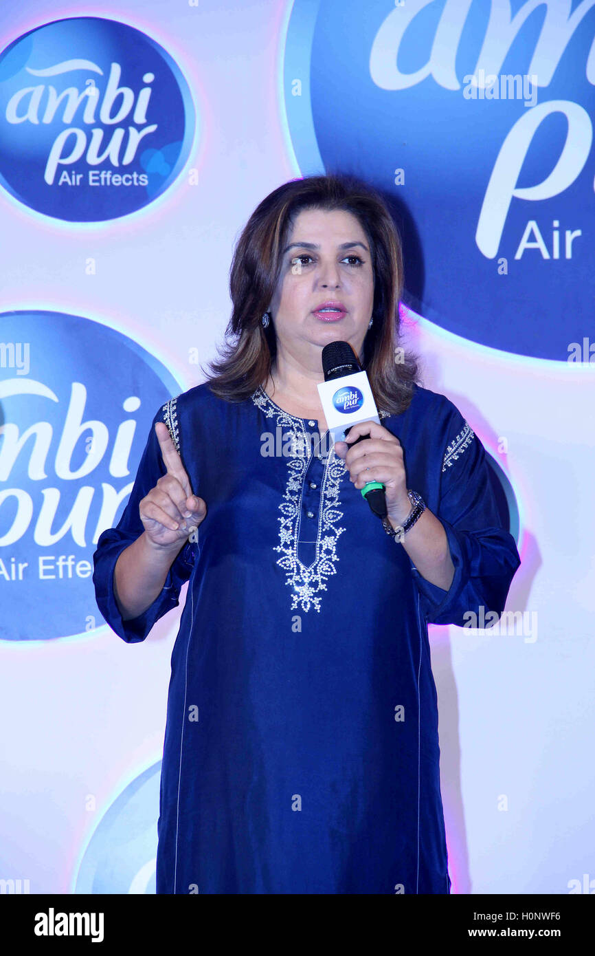 Bollywood filmmaker Farah Khan during a promotional event by Ambi Pur, in Mumbai, India on September 13, 2016. Stock Photo