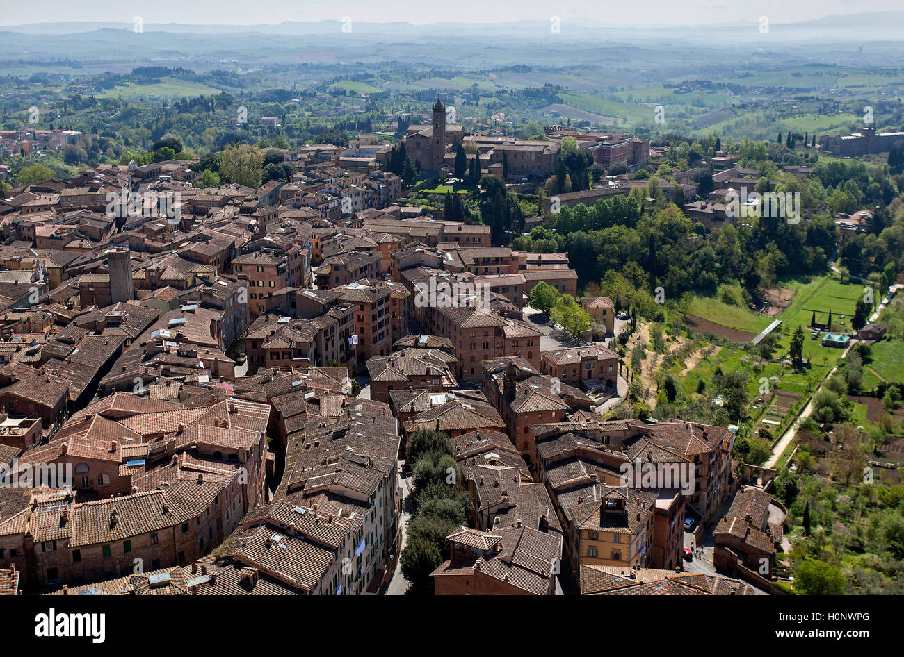 View of roofs in historic centre from Torre del Mangia, Siena, Tuscany, Italy Stock Photo