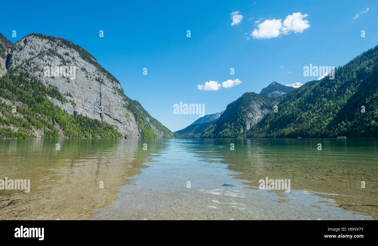 View across Lake Königssee, Berchtesgaden National Park, Berchtesgaden District, Upper Bavaria, Bavaria, Germany Stock Photo