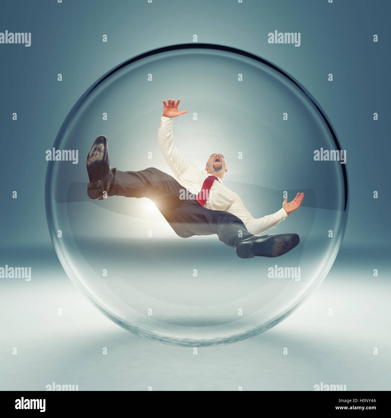 businessman in 3d glass bubble Stock Photo
