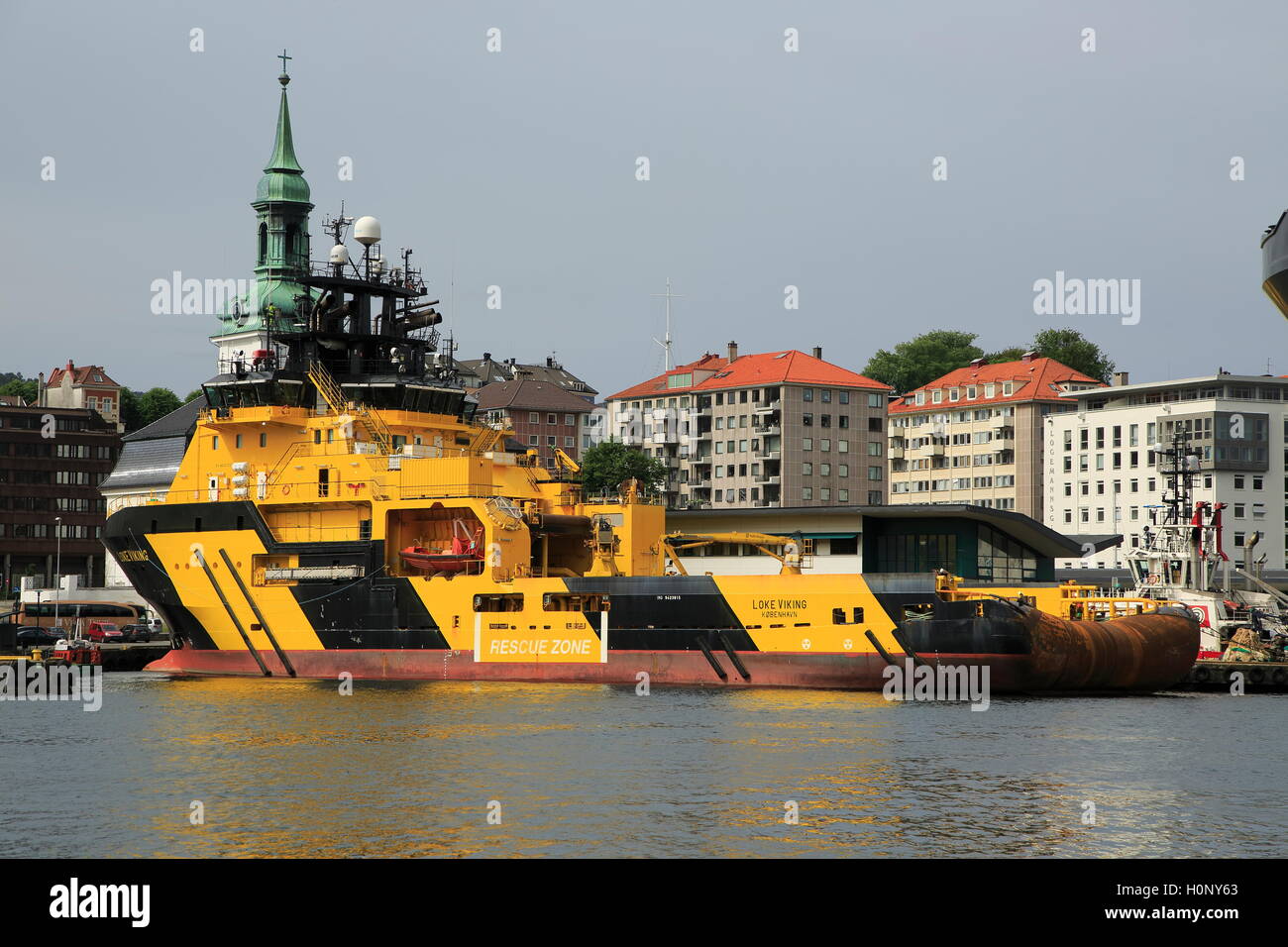 Loke Viking tug supply vessel ship in the harbour, city of Bergen, Norway Stock Photo