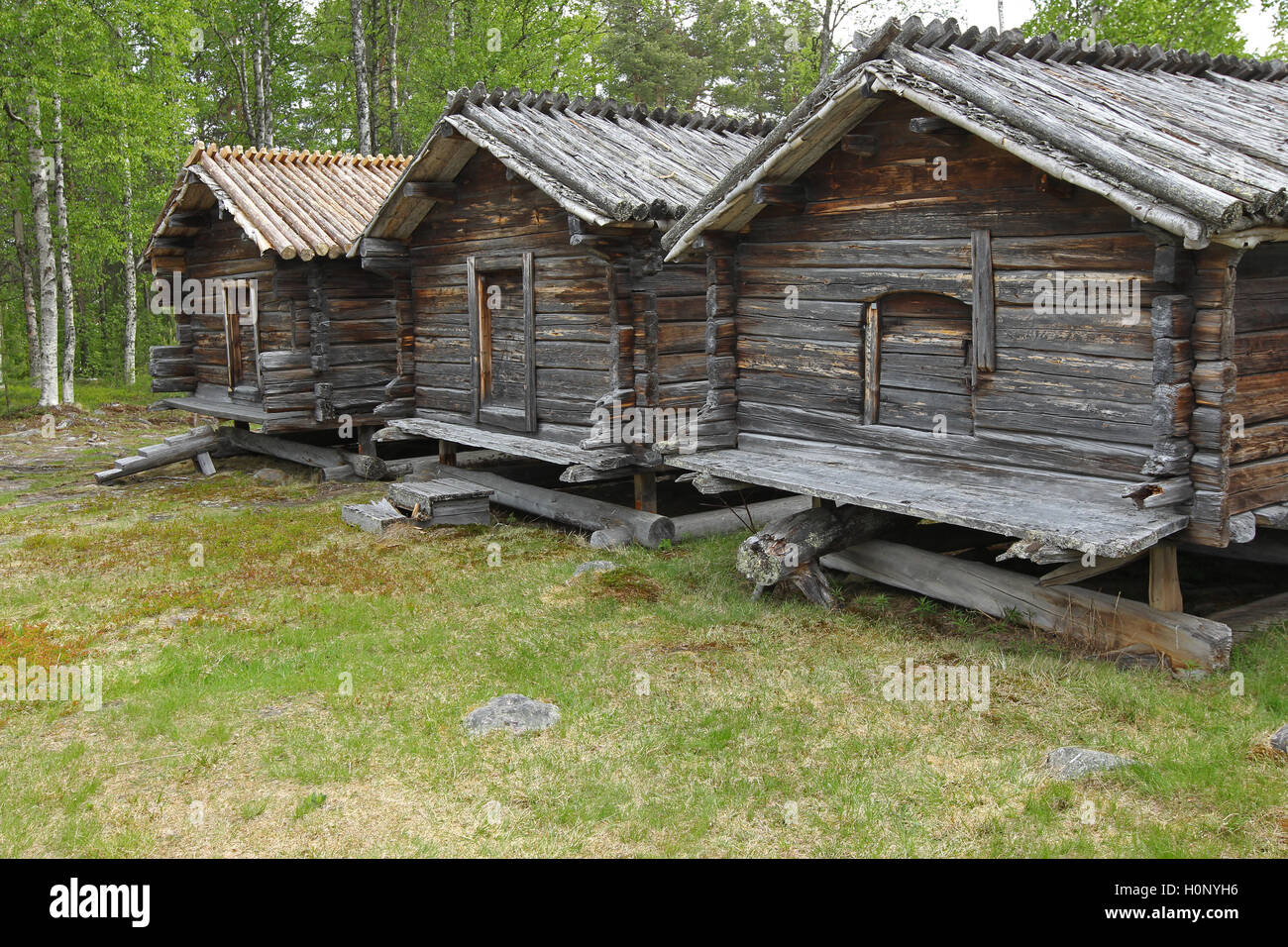 Log houses, 17th century, Arvidsjaur, Sweden Stock Photo