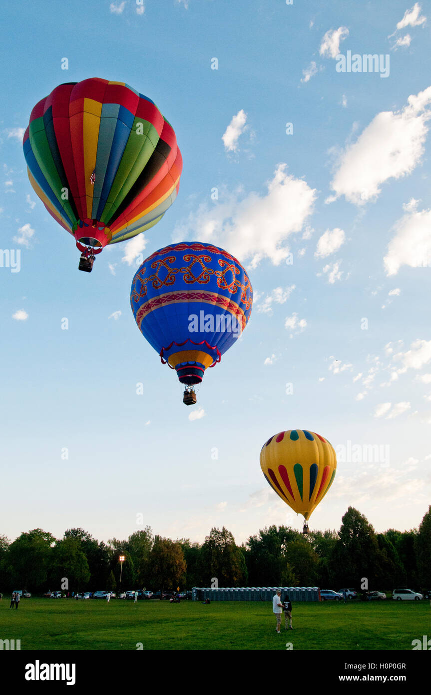 Hot air balloons above Ann Morrison Park in the 'Spirit of Boise Balloon Classic' in September 2016 Stock Photo