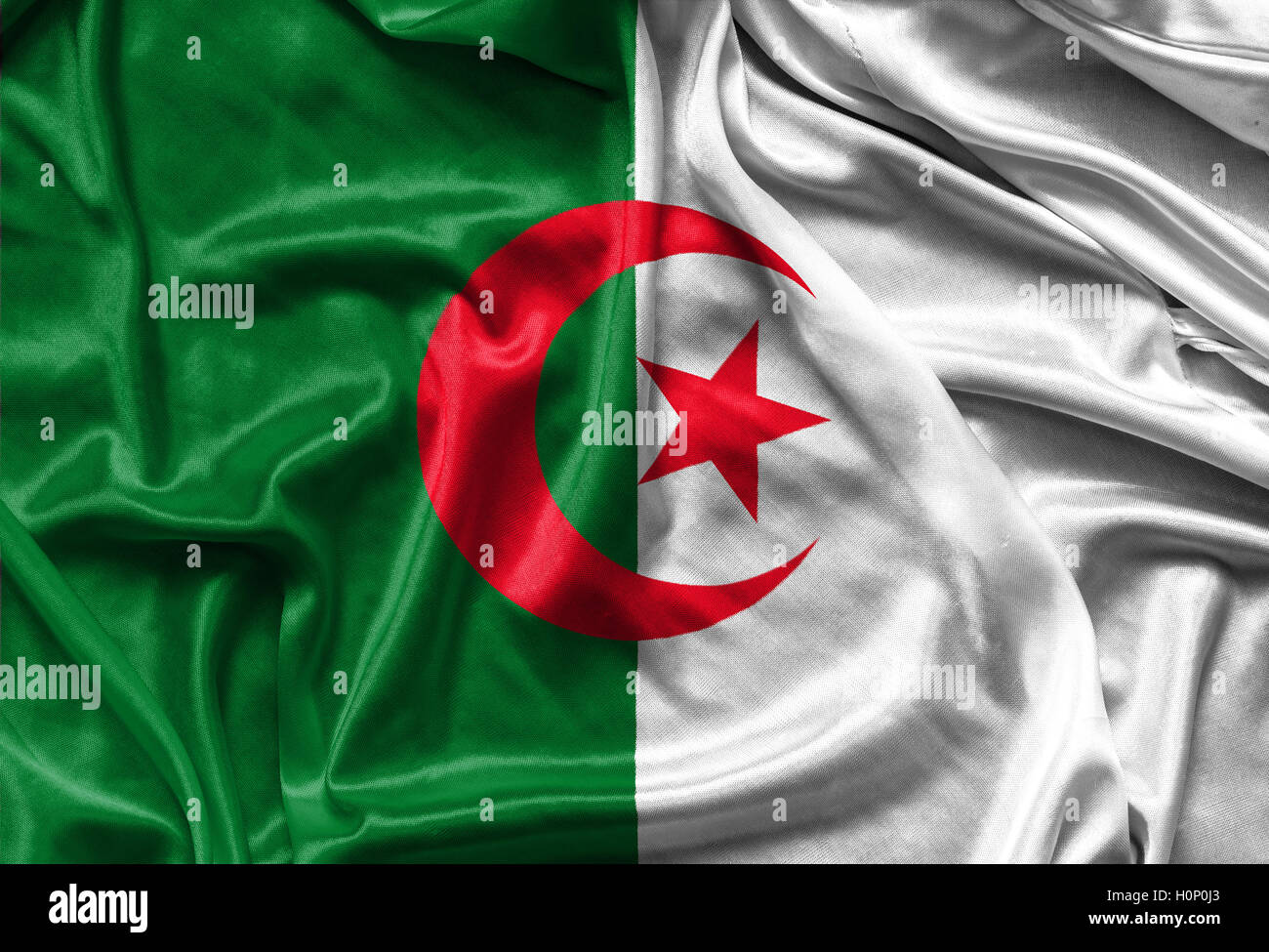 Closeup of silky Algerian flag Stock Photo