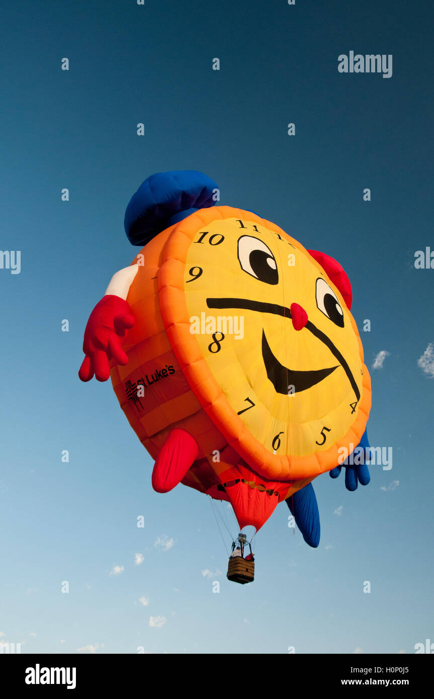 Alarm clock-shaped hot air balloon at the 'Spirit of Boise Balloon Classic 2016' in Boise Idaho, September 2016 Stock Photo
