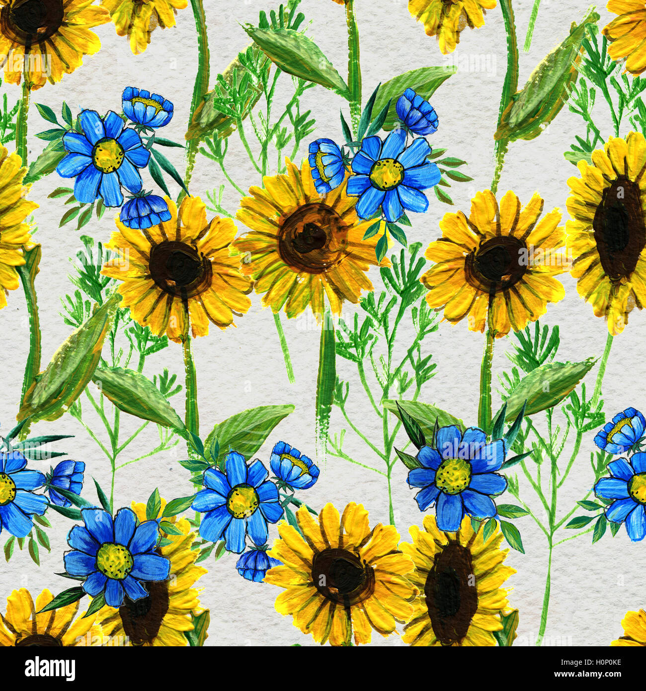 Seamless pattern with sunflowers and wildflowers Stock Photo - Alamy