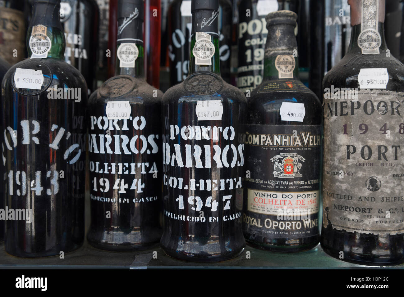 Bottles of vintage port. Wine shop. Baixa. Lisbon Portugal Stock Photo