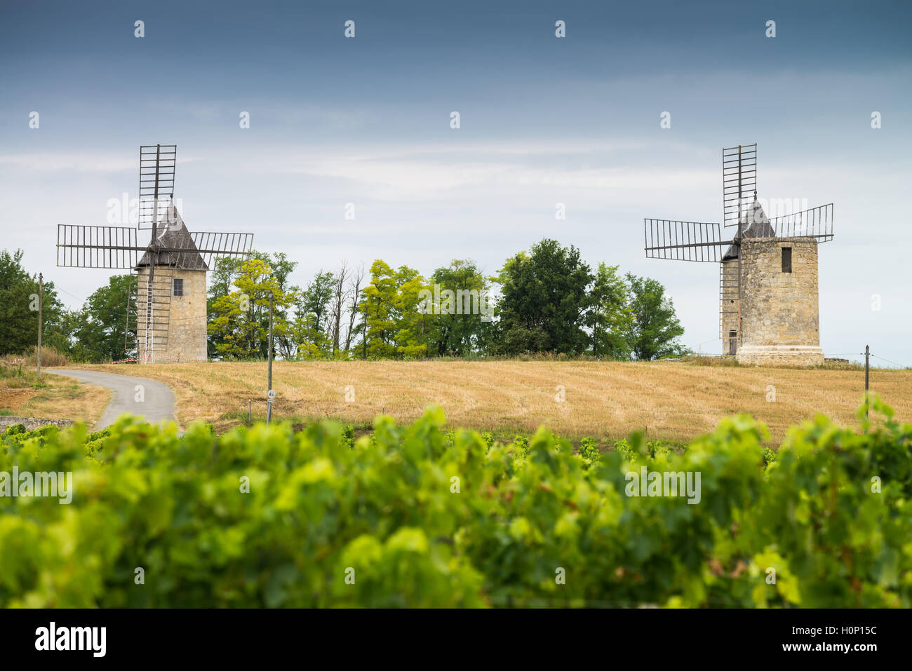 Calon windmills, Montagne, Gironde, France, EU, Europe Stock Photo