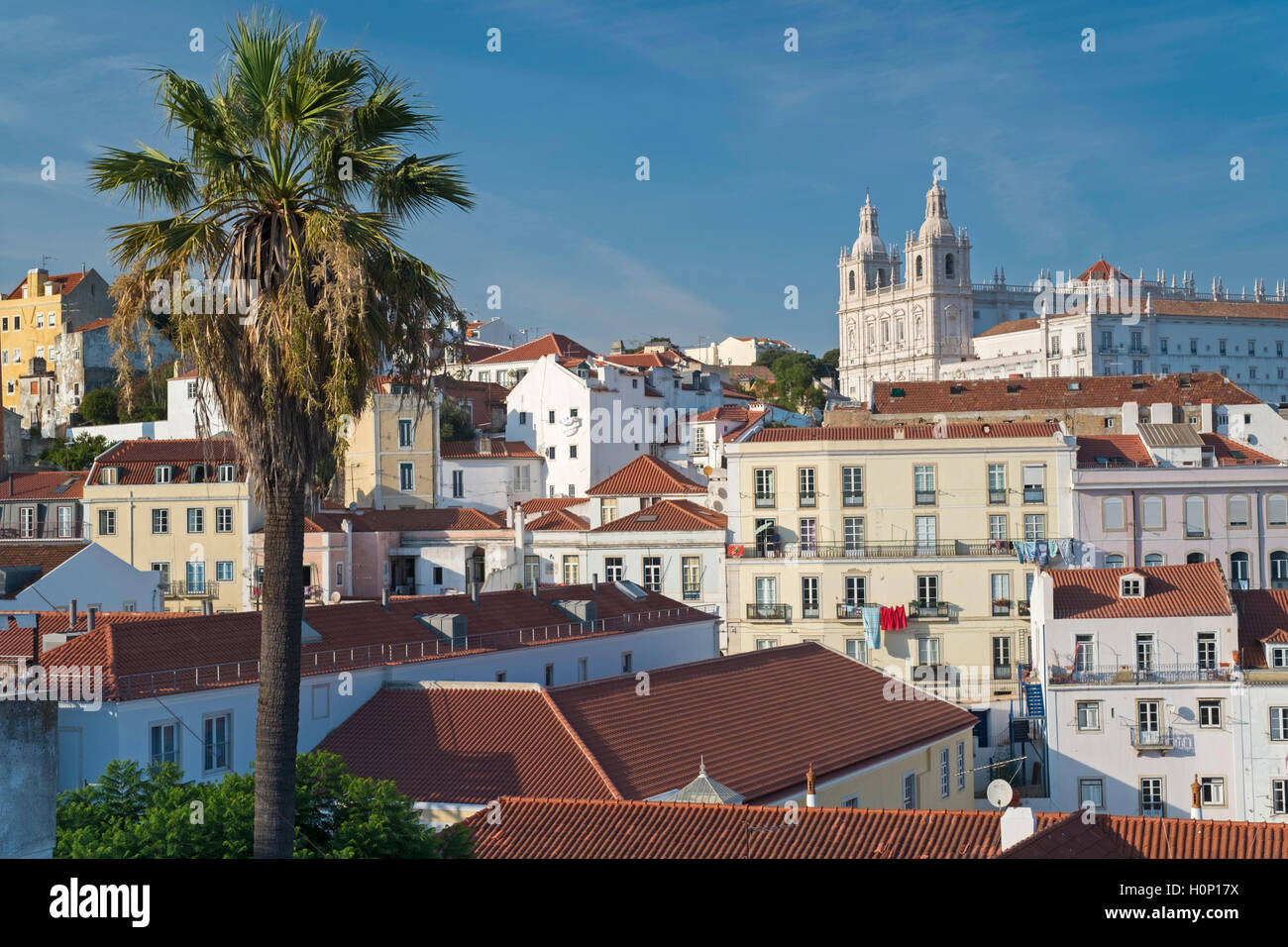 View across Alfama district to Sao Vicente de Fora church Lisbon Portugal Stock Photo