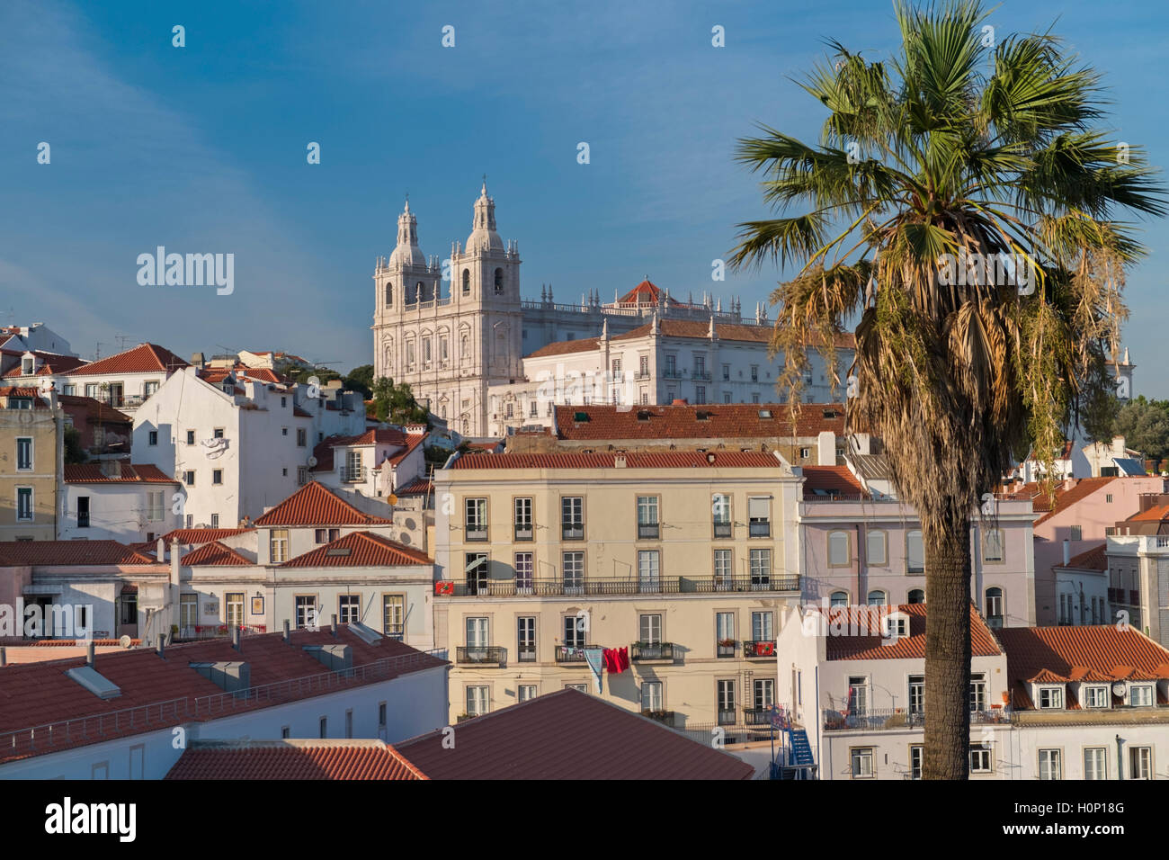 View across Alfama district to Sao Vicente de Fora church Lisbon Portugal Stock Photo