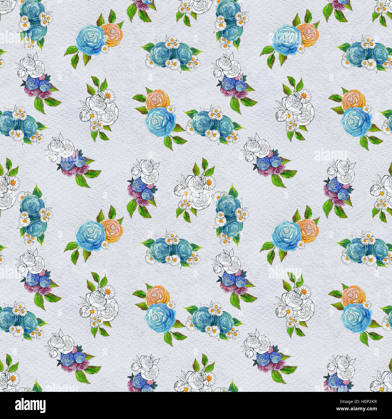 Seamless pattern with colorful flowers Stock Photo - Alamy