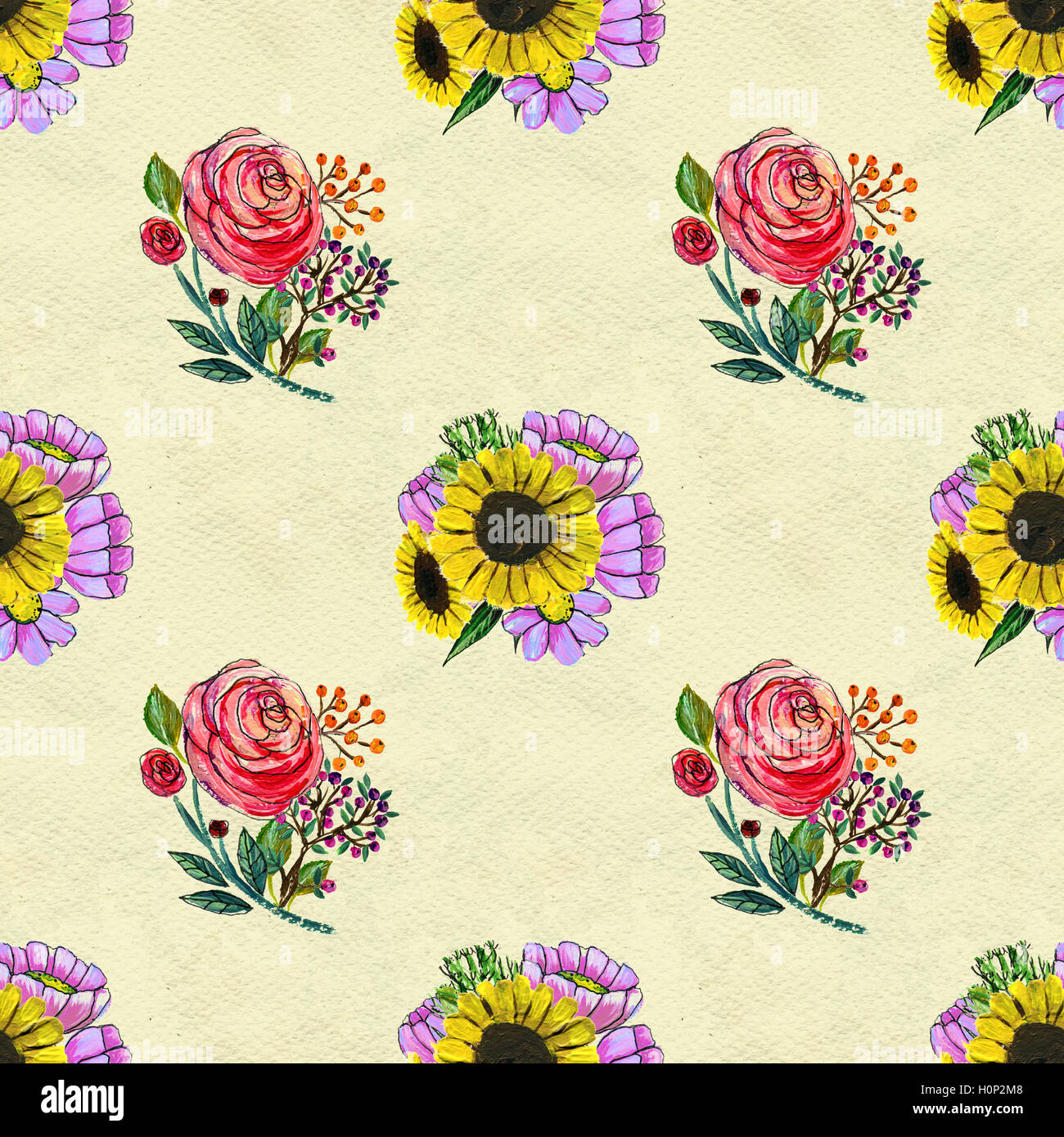 Seamless pattern with colorful flowers Stock Photo - Alamy