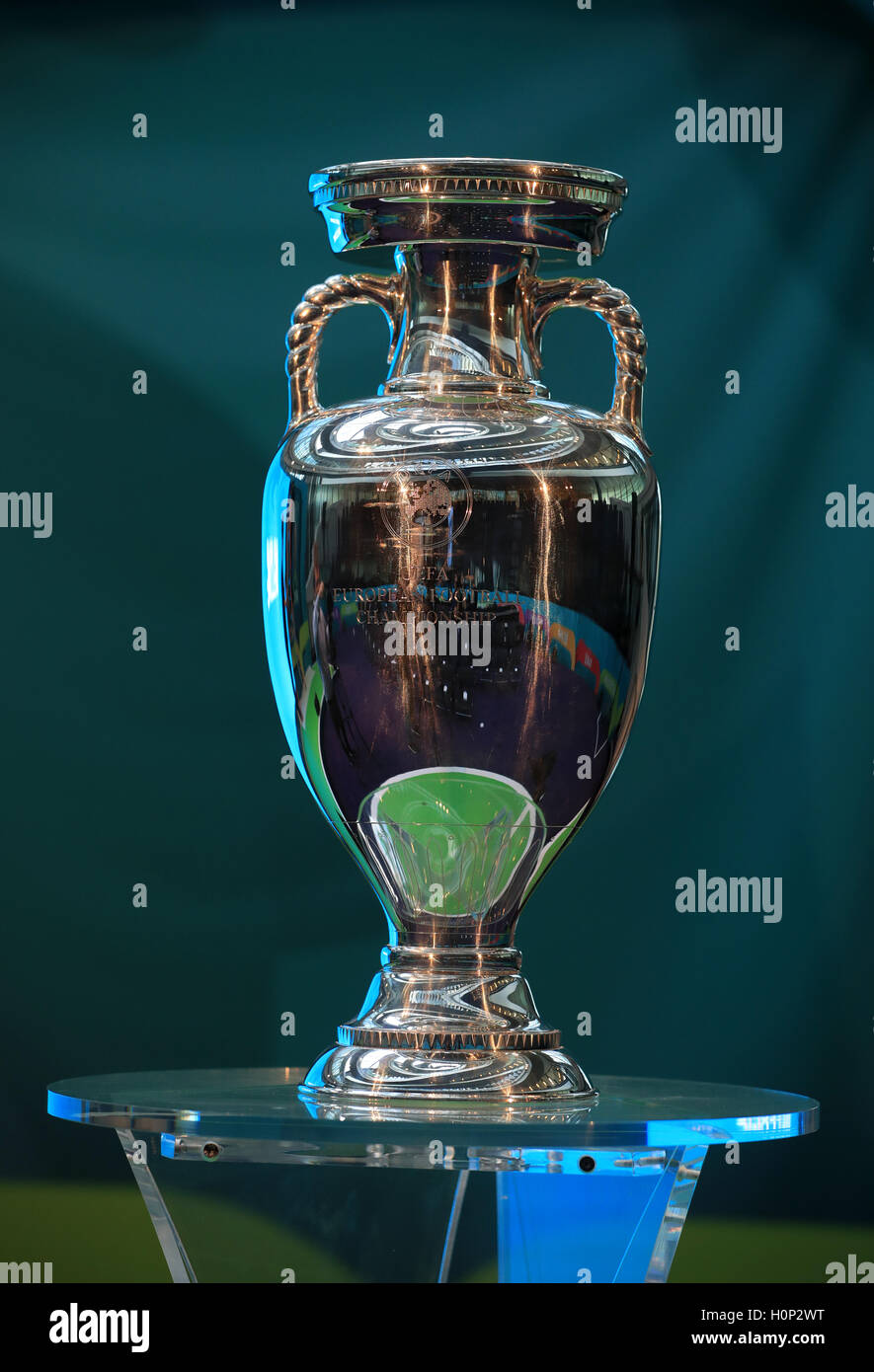 The UEFA Euro 2020 trophy before the start of the UEFA ...