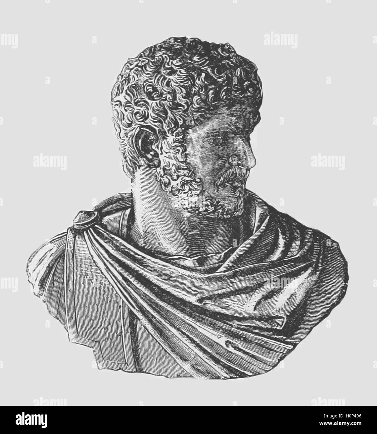 Roman emperor Caracalla, Marcus Aurelius Severus Antoninus Augustus.  He the Roman emperor from AD 198 to 217. A member of the Severan Dynasty, he was the eldest son of Septimius Severus and Julia Domna.   Image sourced from Cassell's Illustrated Universal History (1893). Stock Photo