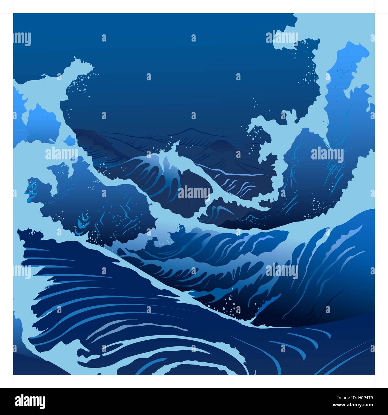 Blue Waves In The Japanese Style Stock Vector