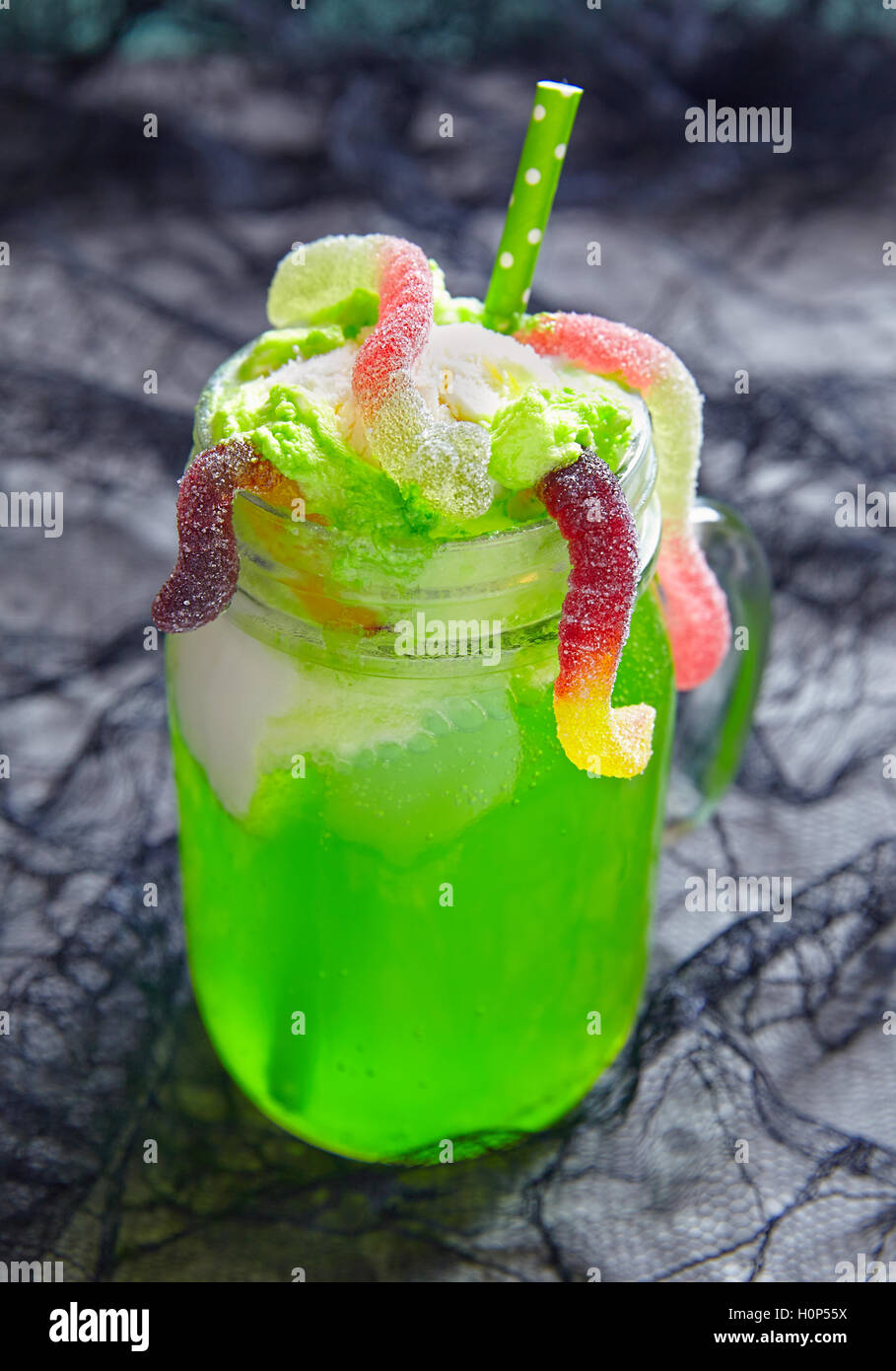 Green drink with ice cream float for Halloween Stock Photo Alamy