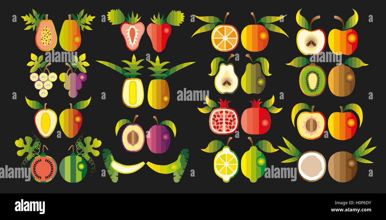 Mega collection of premium quality illustrations of fruits. Stock Photo